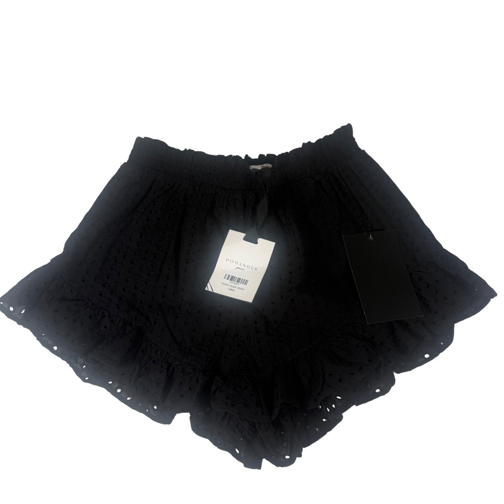 Pomander Place Eyelet Shorts Womens Large Black Cotton Boho Ruffle Y24301T New - Picture 2 of 11